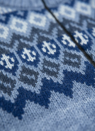 Kidka Unisex Icelandic Knit Zip-Up Sweater Blue