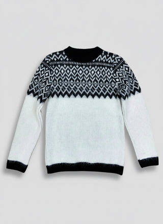 Kidka Unisex Icelandic Knit Sweater – Black & White Elegance