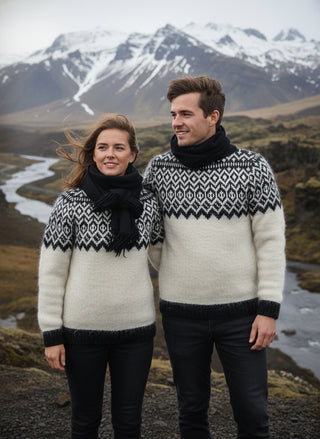 Kidka Unisex Icelandic Knit Sweater – Black & White Elegance