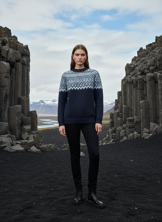 Kidka Unisex Icelandic Knit Sweater – Midnight Nordic