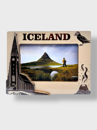 Iceland Photo Frame Light Beige Hallgrimskirkja, Puffin & Volcano, Store Exclusive