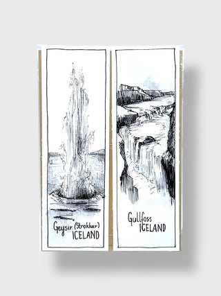 Iceland Sketch Bookmark set of 2: Geysir & Gullfoss