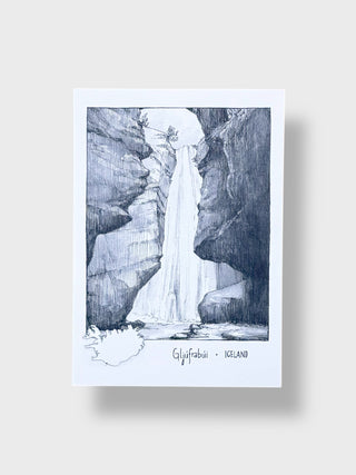 Giclee print of a waterfall in Iceland on a white background