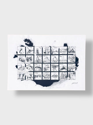 Map of Iceland with black illustrations on a white background