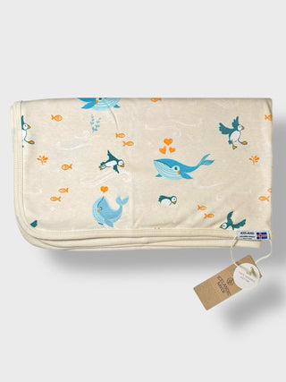 Organic Cotton Baby Blanket  Iceland Whale Puffin Pattern 75×80 cm