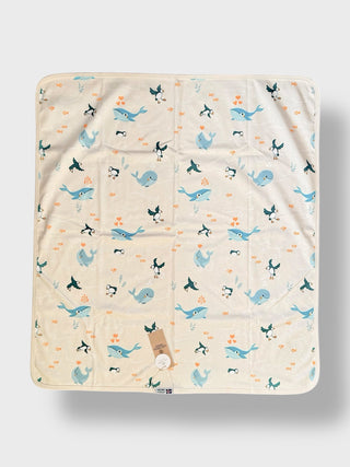 Organic Cotton Baby Blanket  Iceland Whale Puffin Pattern 75×80 cm