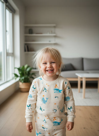Kids’ Organic Cotton Pajama Set Iceland Whale & Puffin Print