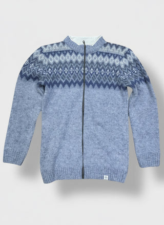 Kidka Unisex Icelandic Knit Zip-Up Sweater Blue
