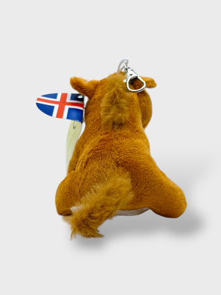 Plush horse  keychain with a icelandic  flag on a white background