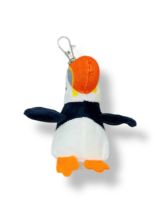 Plush puffin keychain with orange beak on a white background