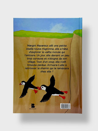 Book cover with puffins and text on a white background