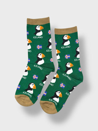 Iceland Puffin Flag Socks – Green