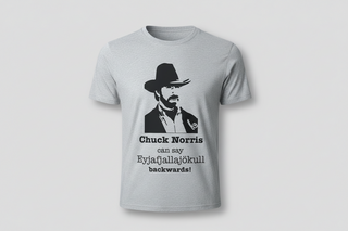 Gray t-shirt with Chuck Norris graphic and text on a white background