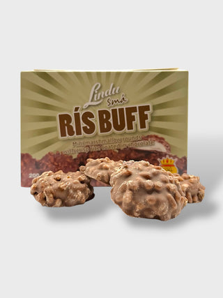 Lindu Smá Rísbuff Icelandic chocolate snack box with mini marshmallow rounds and crispy rice coated in chocolate, 200g Iceland candy souvenir