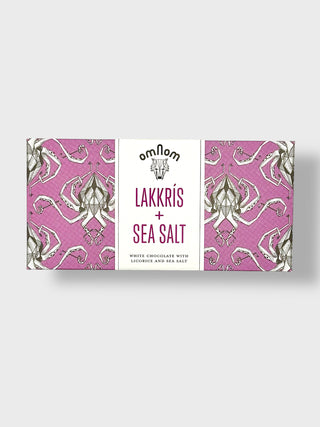 Omnom Lakkrís and Sea Salt Icelandic white chocolate bar with licorice and sea salt in artistic Nordic packaging made in Reykjavík
