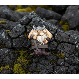 Handpainted Icelandic Viking fridge magnet with horned helmet, large white beard, and battle club inspired by Nordic mythology
