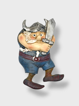 Handpainted Icelandic Viking fridge magnet holding a sword inspired by Nordic mythology and Icelandic folklore
