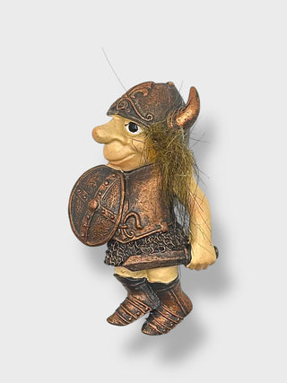Handpainted Icelandic Viking troll fridge magnet with Nordic armor and shield inspired by Icelandic folklore

