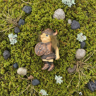 Handpainted Icelandic Viking troll fridge magnet with Nordic armor and shield inspired by Icelandic folklore