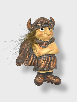 Handpainted Icelandic Viking troll fridge magnet with cape and horned helmet inspired by Nordic mythology and Icelandic folklore
