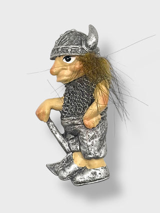 Handpainted Icelandic Viking troll fridge magnet with axe and chainmail armor inspired by Nordic mythology and Icelandic folklore
