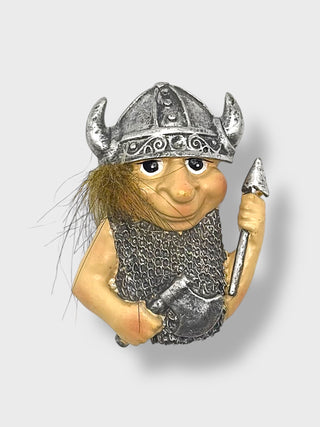 Handpainted Icelandic Viking troll fridge magnet with spear, axe, and chainmail armor inspired by Icelandic folklore and Nordic mythology