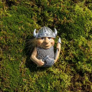 Handpainted Icelandic Viking troll fridge magnet with spear, axe, and chainmail armor inspired by Icelandic folklore and Nordic mythology