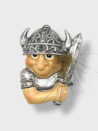 Handpainted Icelandic Viking troll fridge magnet with sword and silver armor inspired by Nordic mythology and Icelandic folklore