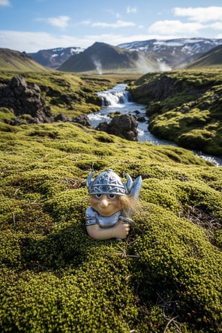 Handpainted Icelandic Viking troll fridge magnet with sword and silver armor inspired by Nordic mythology and Icelandic folklore