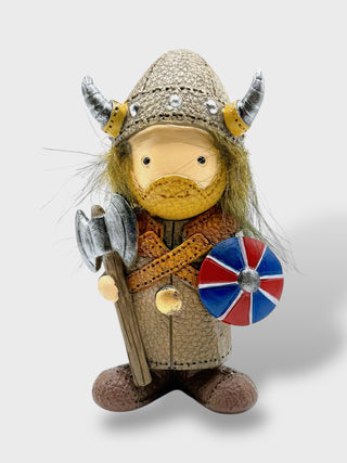 10 cm Icelandic Viking warrior figurine with axe, horned helmet, and Iceland flag shield