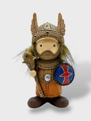 10 cm Icelandic Viking guardian figurine with winged helmet, mace weapon, and Iceland-inspired shield
