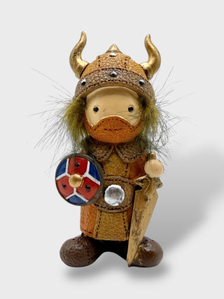 10 cm Icelandic Viking warrior figurine with sword, Iceland shield, golden horned helmet, and Nordic armor