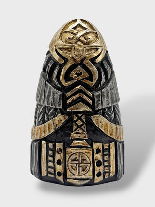 Nordic Viking totem statue with rune-inspired carvings and ancient Scandinavian warrior design