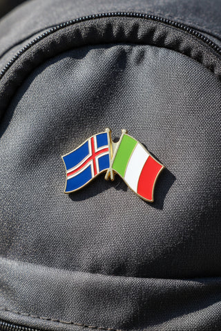 Crossed Iceland and Italy flag enamel lapel pin 
