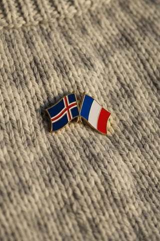 Crossed Iceland and France flag enamel lapel pin souvenir