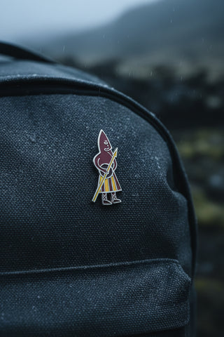 Icelandic Viking warrior enamel lapel pin with spear