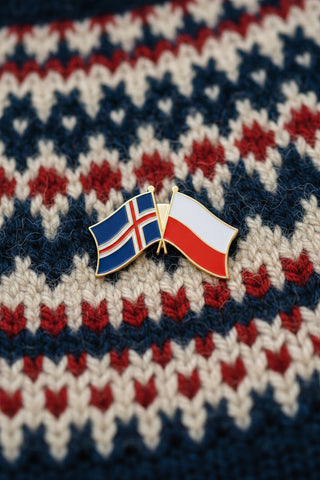22 mm crossed Iceland and Poland flag enamel lapel pin souvenir