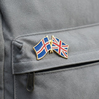 Crossed Iceland and United Kingdom flag enamel lapel pin souvenir