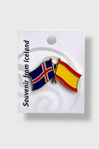 22 mm Iceland and Spain crossed flags enamel lapel pin souvenir on white display card