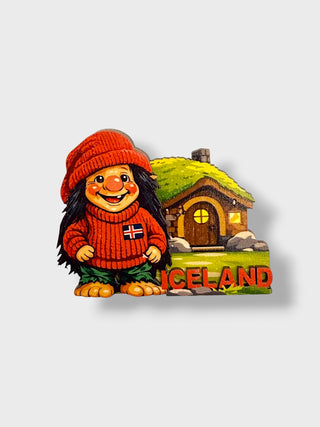 Iceland Troll Cottage Wooden Magnet, Store Exclusive