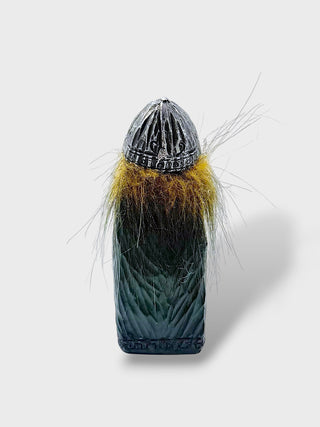 Hand-painted polyresin Icelandic Viking figurine with a silver helmet, long beard, detailed armor, and both hands resting on a large sword, 8 cm (3.15 in) tall.