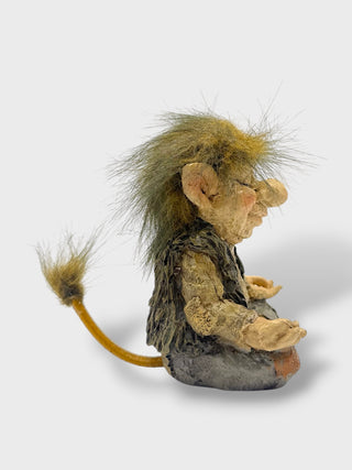 Hand-painted polyresin meditating Icelandic troll figurine sitting cross-legged with closed eyes, fluffy hair, and open hands, 11 cm (4.33 in) tall.