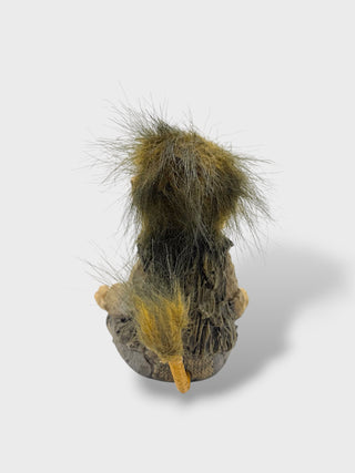 Hand-painted polyresin meditating Icelandic troll figurine sitting cross-legged with closed eyes, fluffy hair, and open hands, 11 cm (4.33 in) tall.