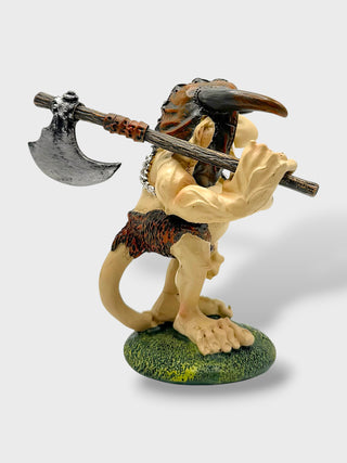 Hand-painted polyresin Icelandic Viking troll figurine with a horned helmet, pickaxe, tusks, and skull necklace, standing 12 cm (4.72 in) tall.
