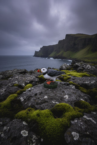 80 mm Iceland puffin figurine with black and white feathers, orange beak and Iceland souvenir base
