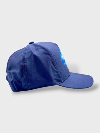 Blue Iceland cap with Northern Lights, snowy mountain design and white Iceland lettering on the front
