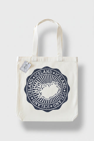 Iceland Stamp Tote Bag – Vintage Iceland Map Cotton Shopping Bag – Classic Iceland Souvenir