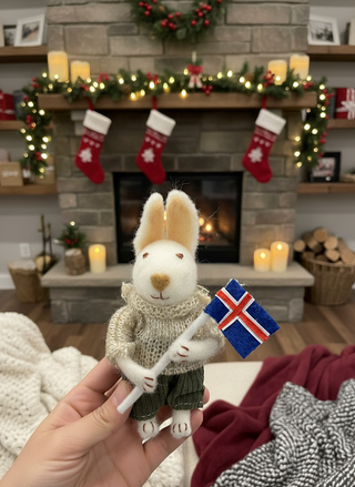 Handmade Felt Rabbit with a Flag Ornament