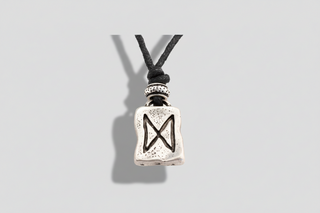 Silver-tone Icelandic Dagaz rune pendant necklace on black cord, Viking symbol of daylight and transformation